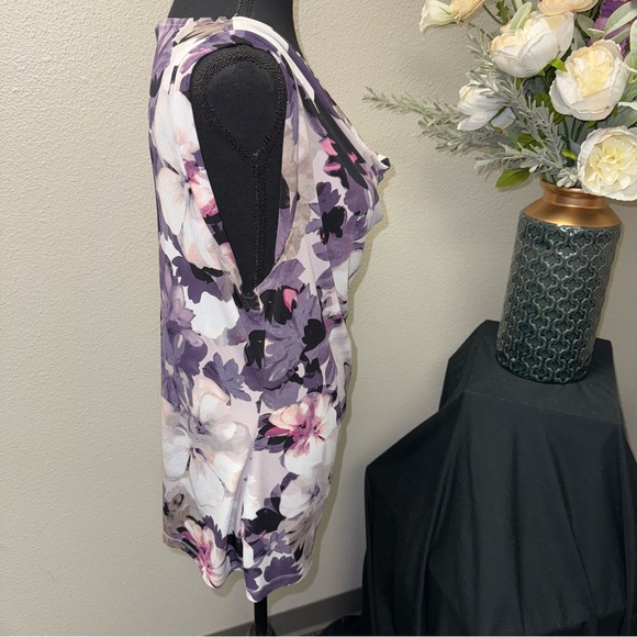 DKNY Floral Cowl Neck Sleeveless Top Purple White Size XL - Picture 4 of 7
